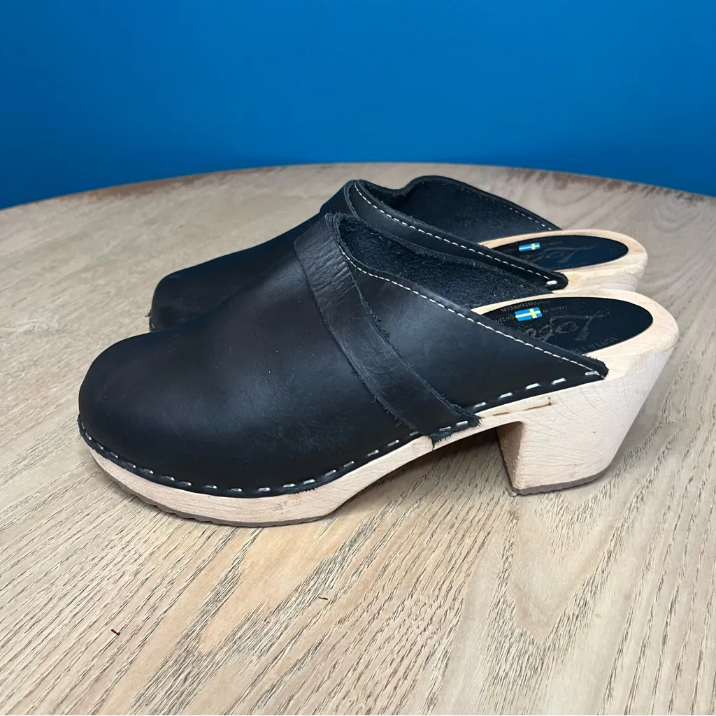 Lotta From Stockholm Black Leather Swedish Clogs Wooden Heel EU 39 Women’s 8.5 - Image 4