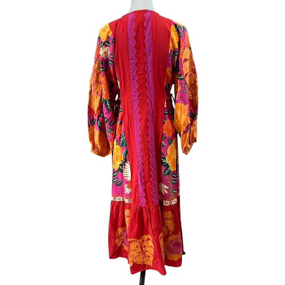 FARM Rio Sunset Patchwork Maxi Dress Dopamine Orange Yellow Beaded Size XS - Image 5