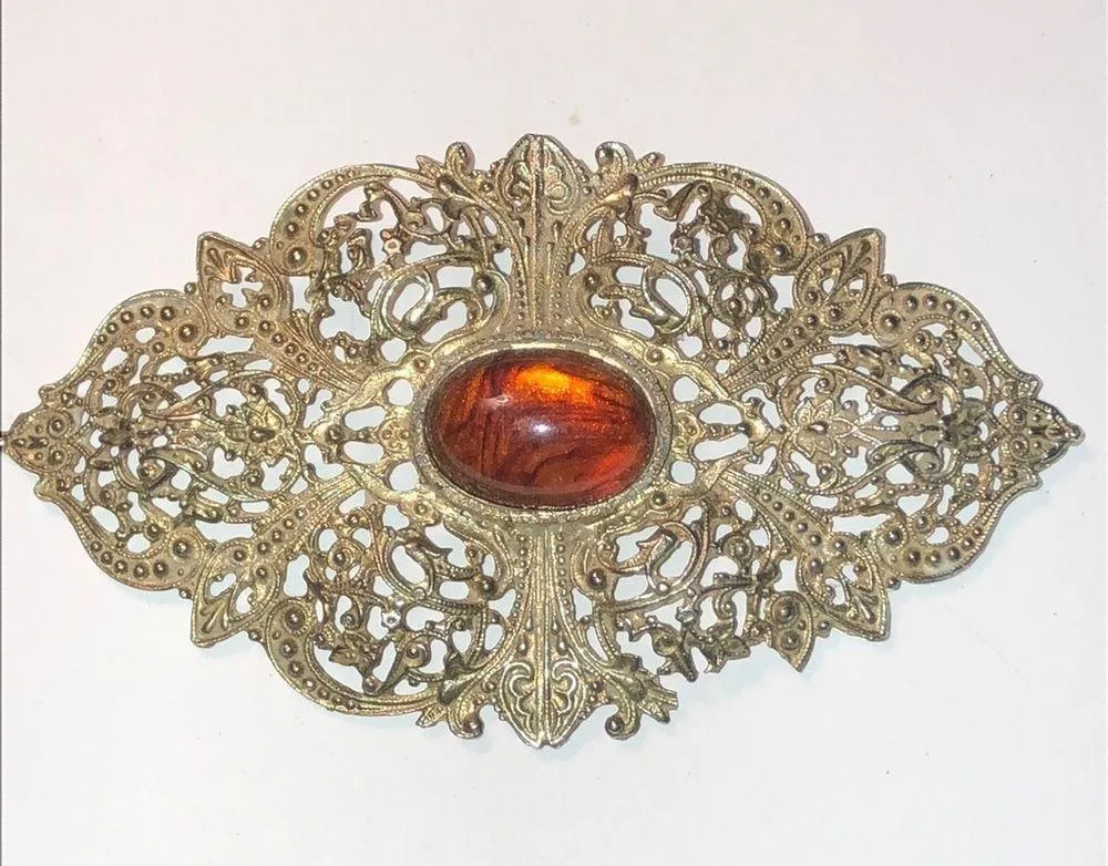 Vintage Aged Gold Tone Faux Stone Huge Belt Buckle - Image 2