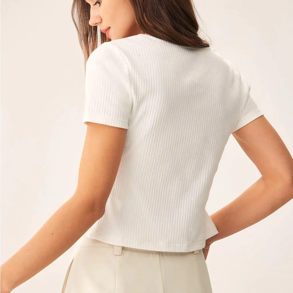 Rihoas White Square Neck Ribbed Knit Tee Size XS - Image 3