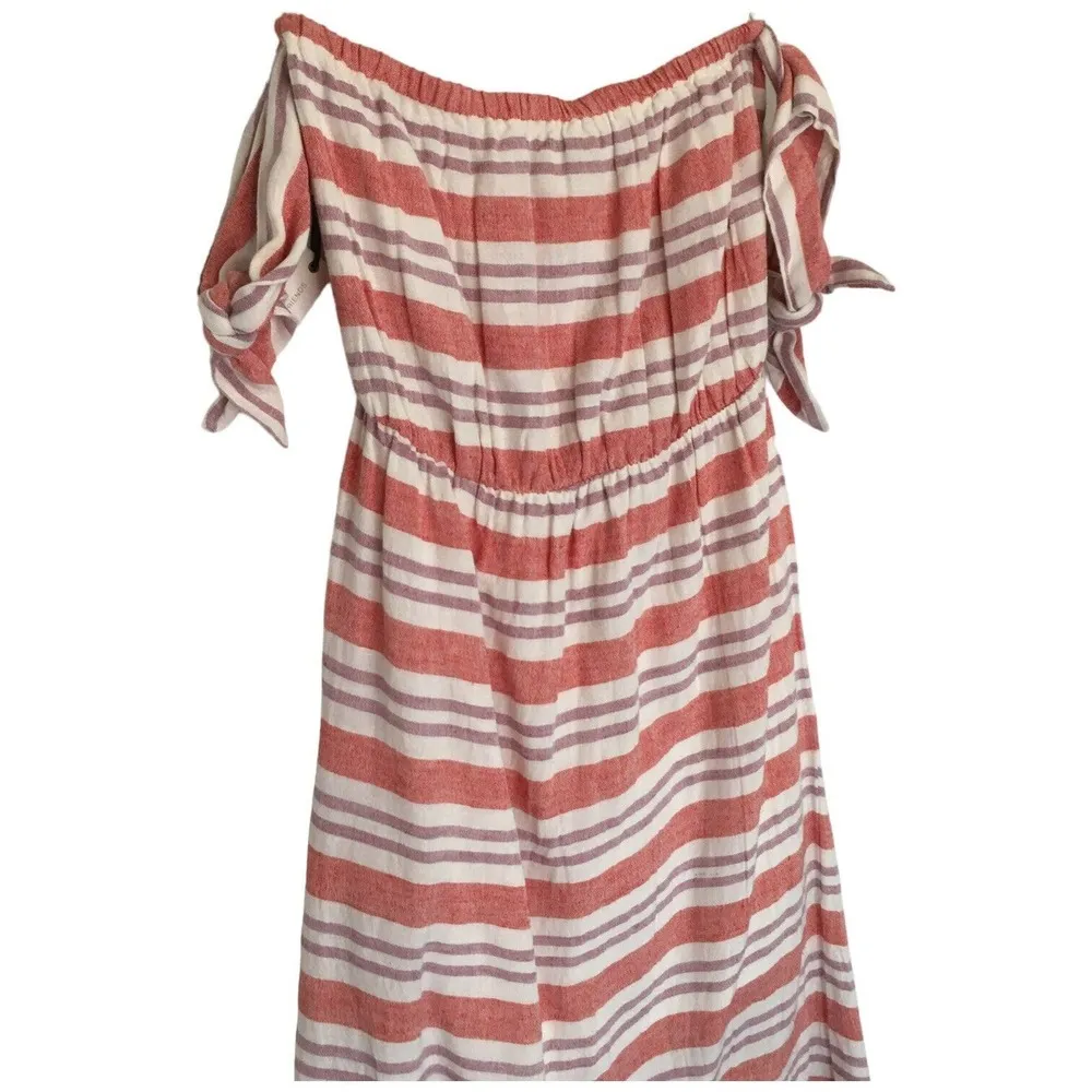 New Lovers And Friends Womens XS Mira Linen Off Shoulder Midi Striped Dress Pink - Image 13