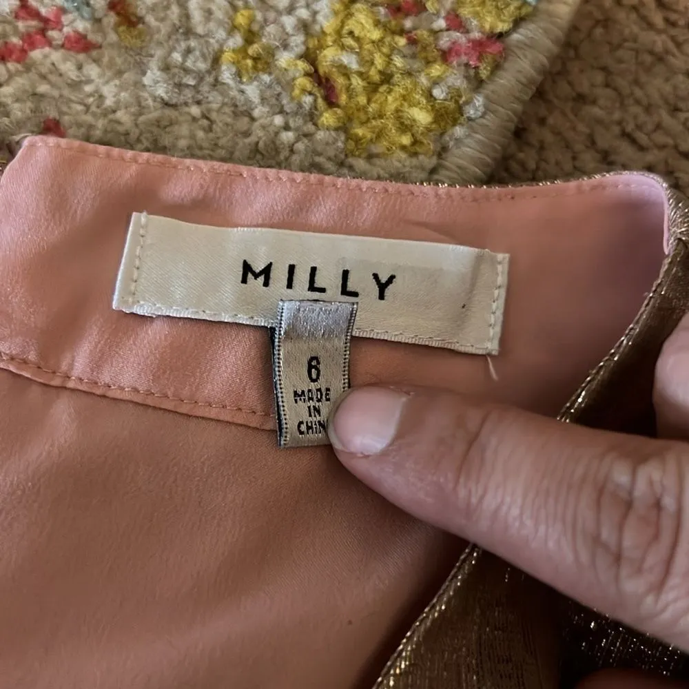 MILLY Women's Metallic Lurex Silk blend Chiffon Lauren Top pink waist tie SZ 6 - Image 12