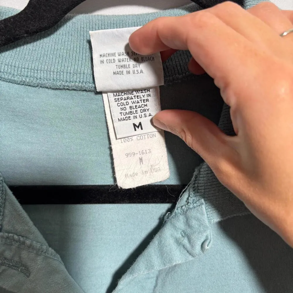 VTG Mill Valley Cotton Teal Button Up Top Lagenlook Artsy Boho USA Made M Preppy Green Size M - Image 5