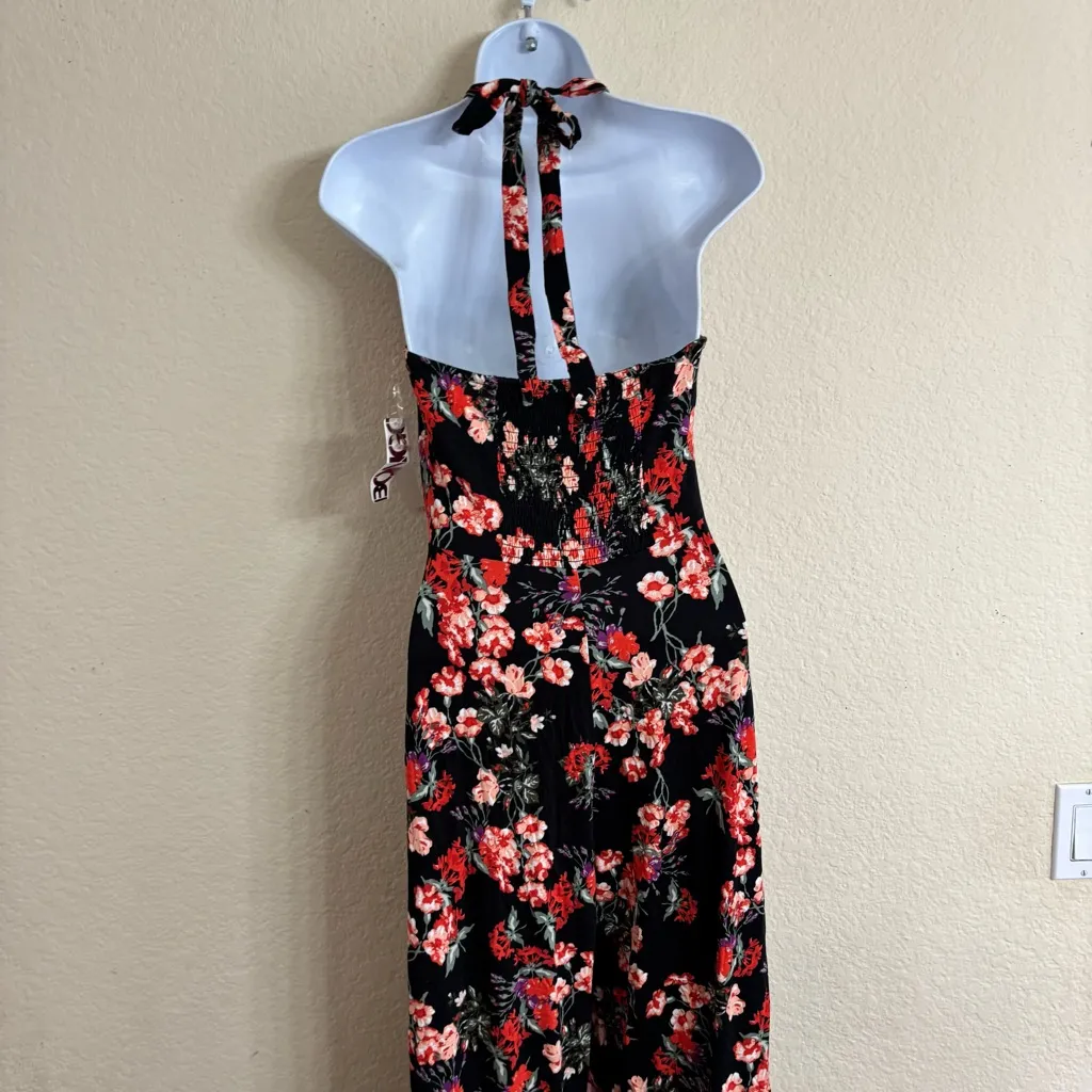 BONGO Floral Halter Jumpsuit - Black and Red - Image 8