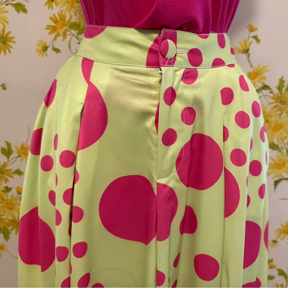 Polka Dot super Wide Leg palazzo pants in pink & Green size M Size M - Image 3