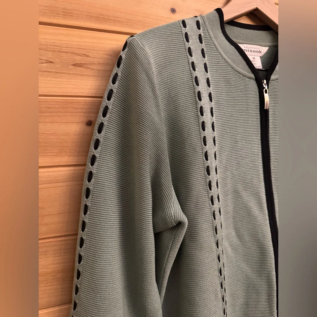 Vintage Exclusively Misook Size 2X Full Zip Acrylic Green Blue Cardigan - Image 4