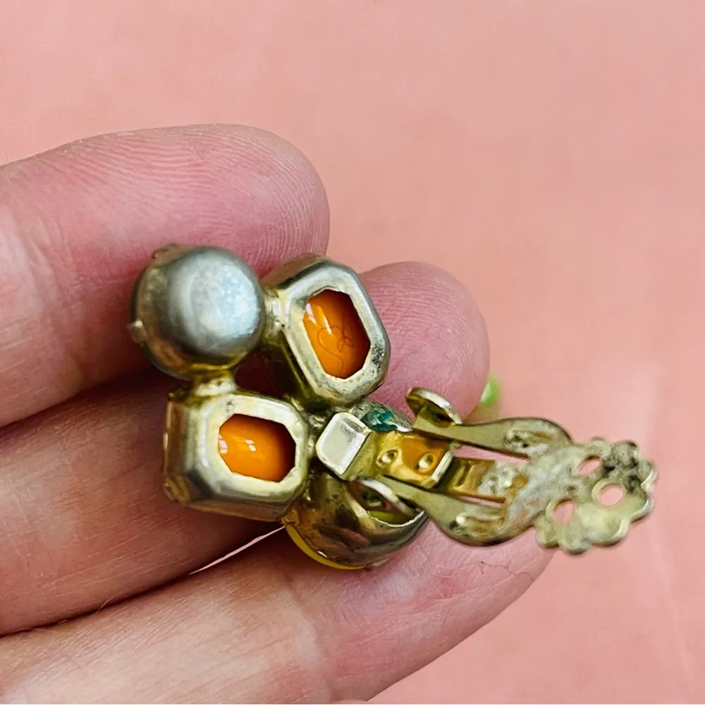 Rare Vintage Juliana Fluorescence Stained Glass brooch clip earrings set Yellow - Image 5