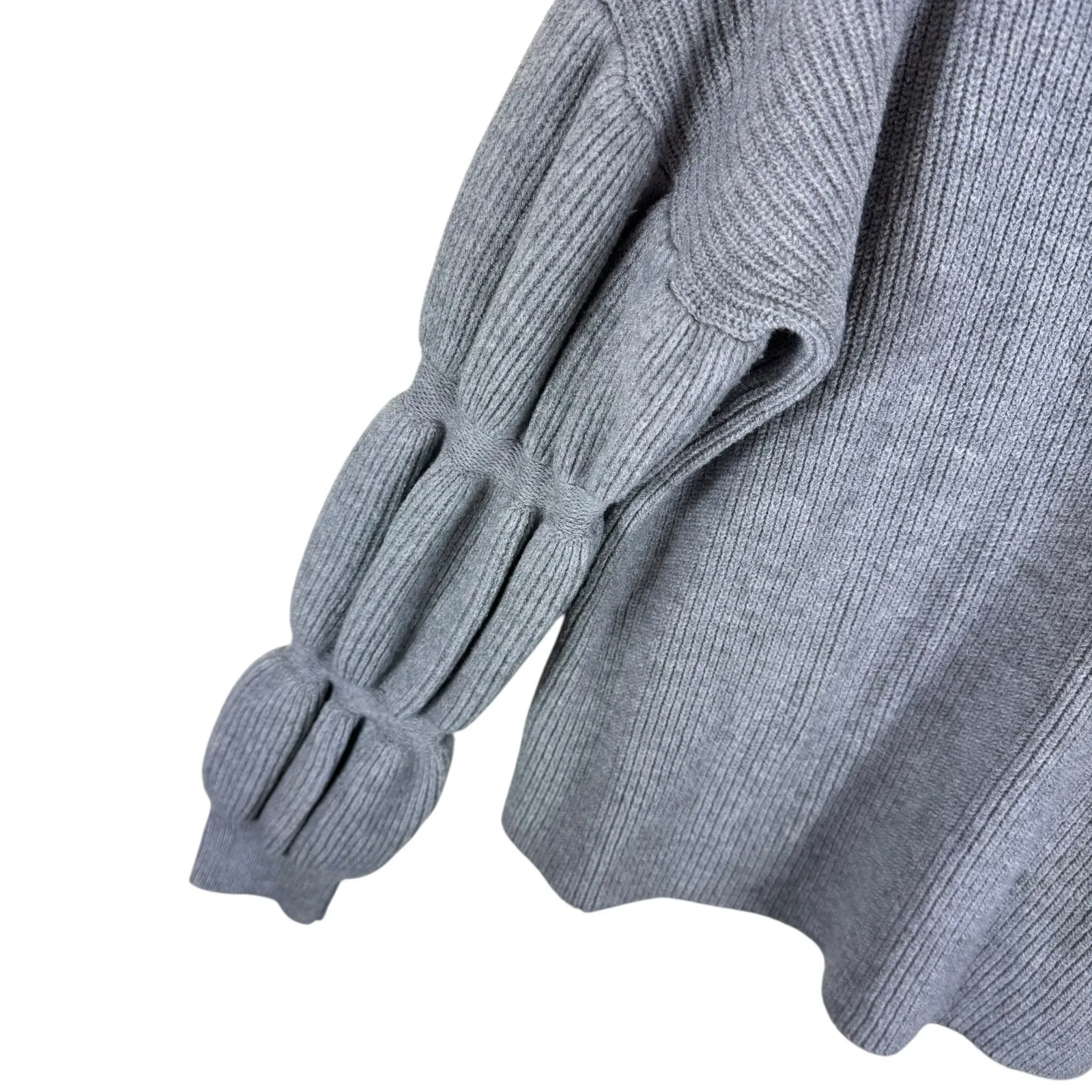 Hem & Thread NWT Gray Ribbed Knit Long Bubble Sleeve Mock Neck Sweater Size L‎ - Image 3