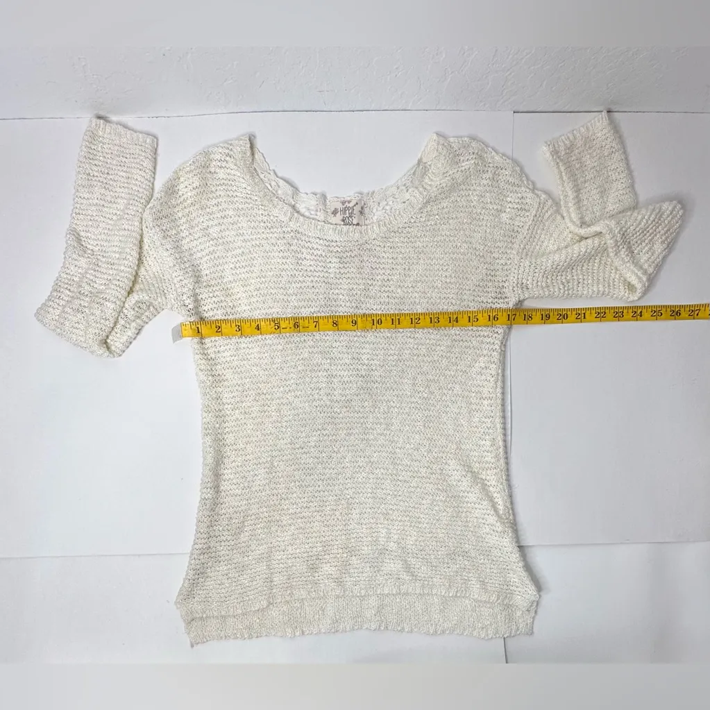 Hippie Rose Sweater Womens Size M Knitted Ivory Beige Pullover Boho Peasant Work - Image 3