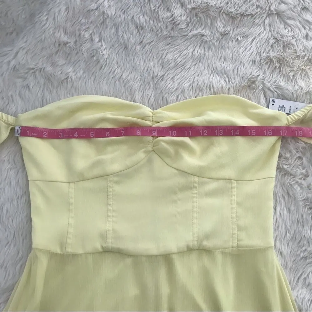 GIANNI BINI Off The Shoulder Midi Dress Yellow Sweetheart Neck A-Line Size 8 New - Image 12