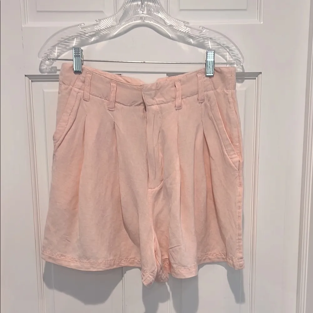 Free People Calla Pleated Linen Blend Trouser Shorts Pleated Light Pink Size 8 - Image 3