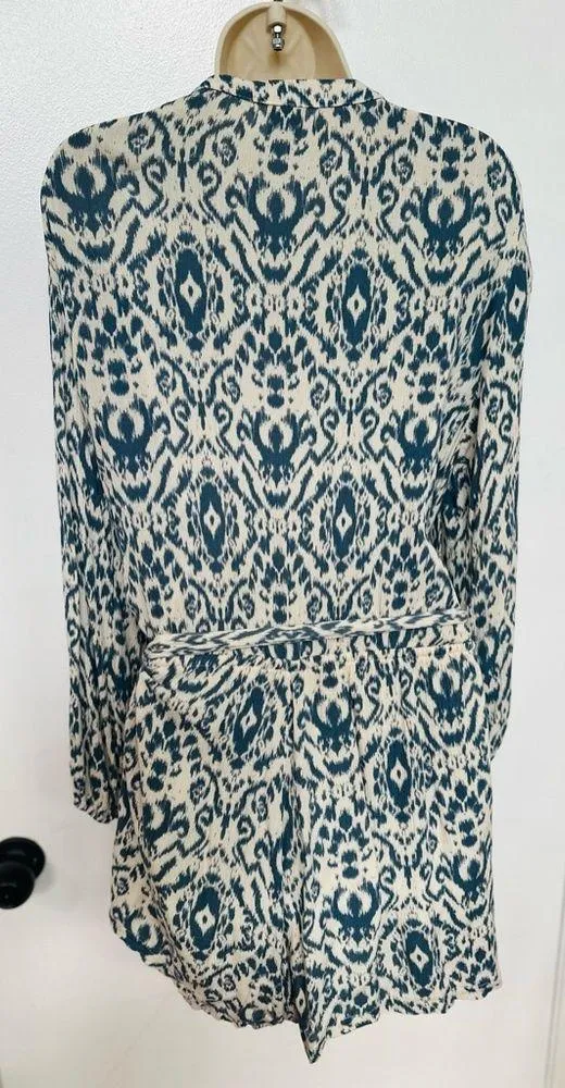 Evereve Roan & Ryan Long Sleeved Belted, Lined Shorts Romper Size L Blue Size L - Image 8