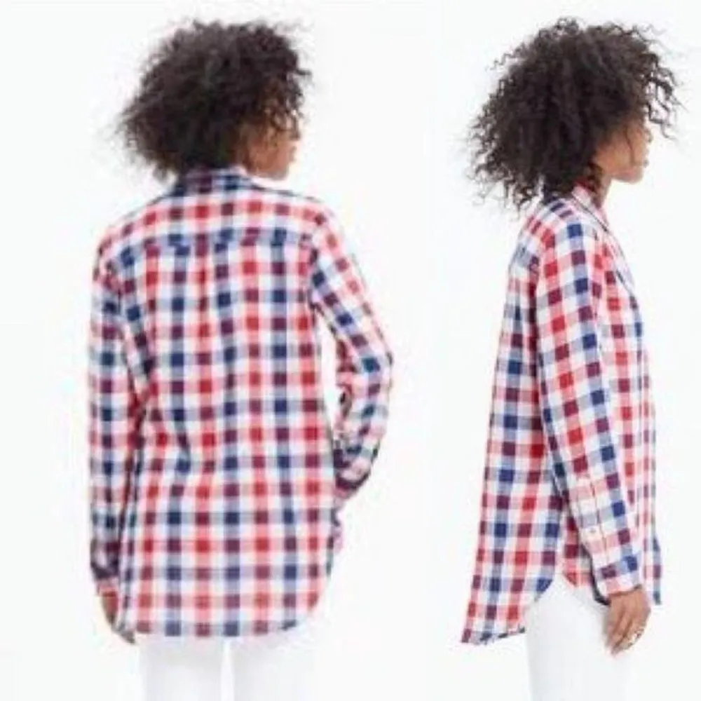 Madewell Red White & Blue Ex-boyfriend Emmett Check Pattern Button Shirt-XS - Image 60