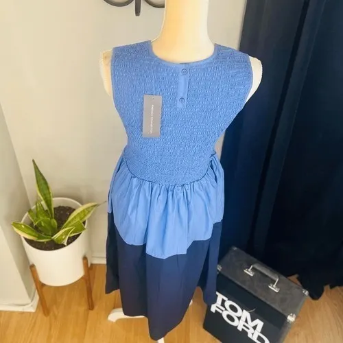 FRENCH CONNECTION Rhodes Colorblock Smocked Poplin‎ Dress, Size 8, Blue, NWT - Image 12
