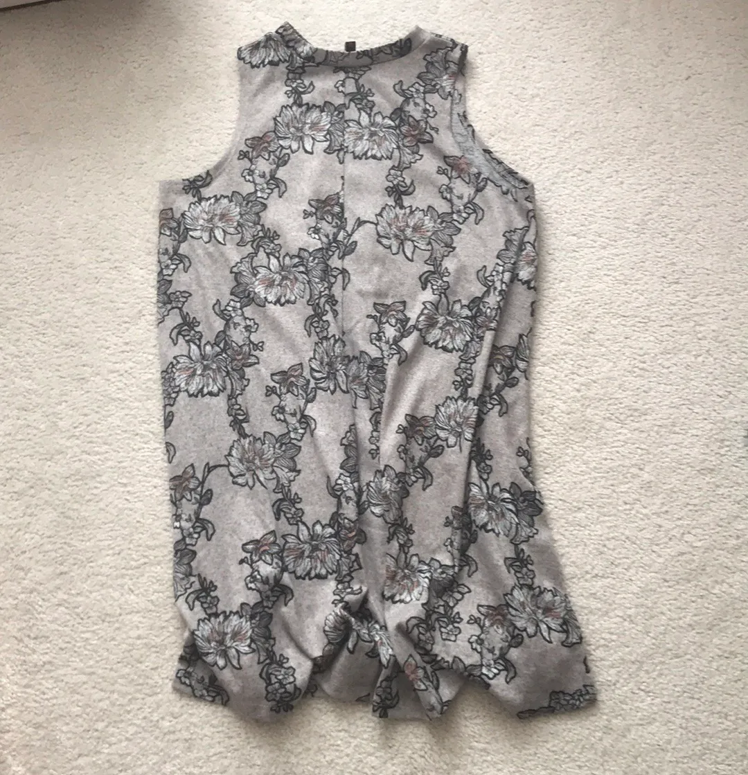 High Neck Grey Floral Print Dress Gray Size L - Image 2