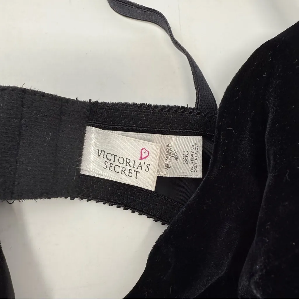 Victoria’s Secret Vintage Black Velvet Bow Bra 36C - Image 4