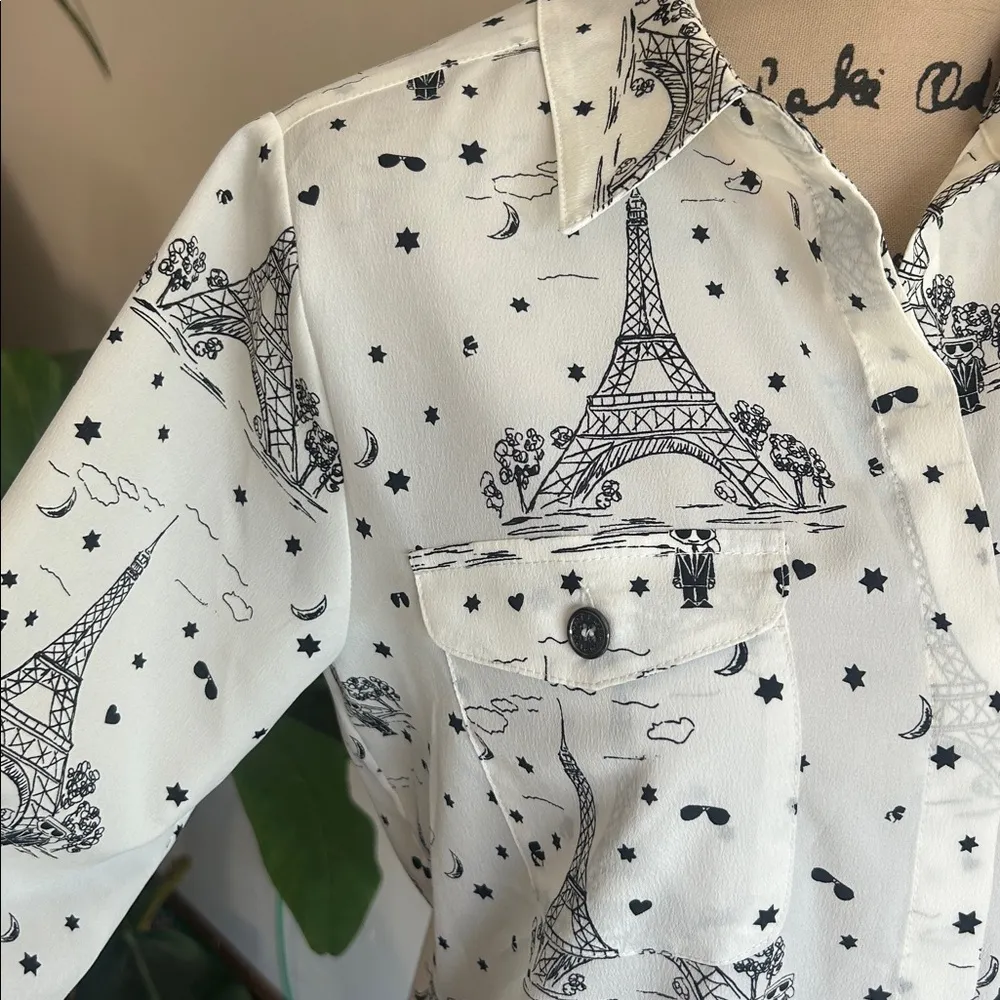 Karl Lagerfeld Button Down White Black Top Size Small - Image 6