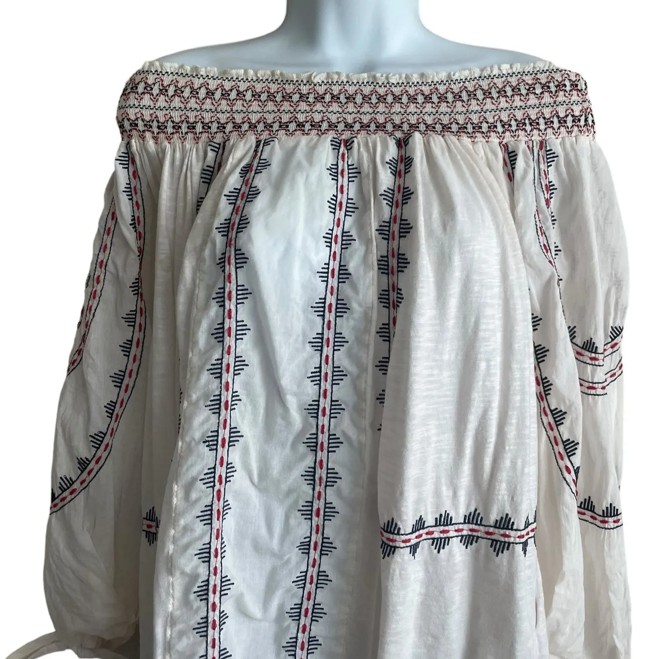 Vintage America Blues Women Top S Ivory 3/4 Sleeve Embroidered‎ Boho Festival - Image 8