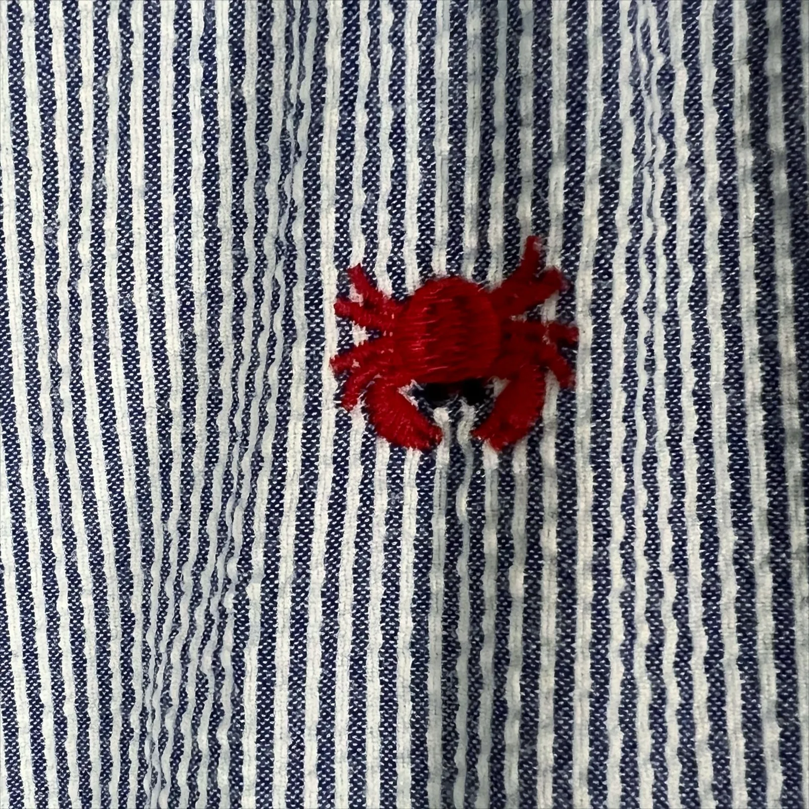 Crown & Ivy Blue & White Striped Seersucker Embroidered Crab Dress Size Medium - Image 6