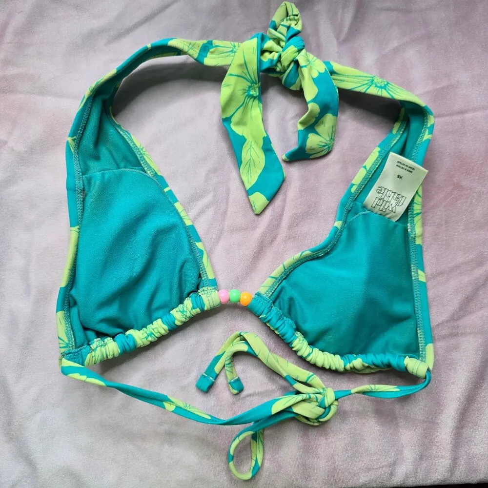 Wild Fable Green Floral Bead Halter‎ String Padded Bikini Top Swimwear XS - Image 2