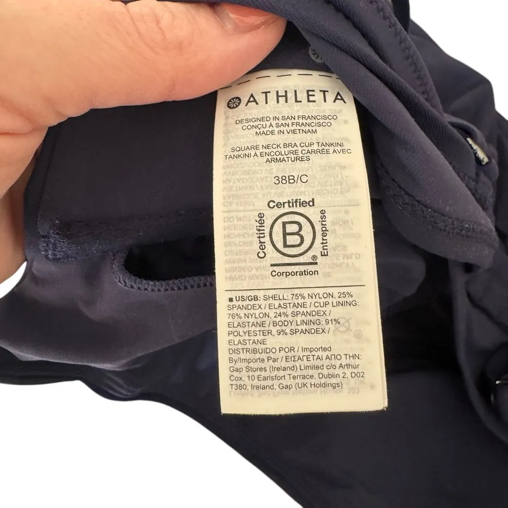 Athleta - NWT Square Neck Bra Cup Swim Tankini Top Navy Blue NWT Ruching 38B/C - Image 9