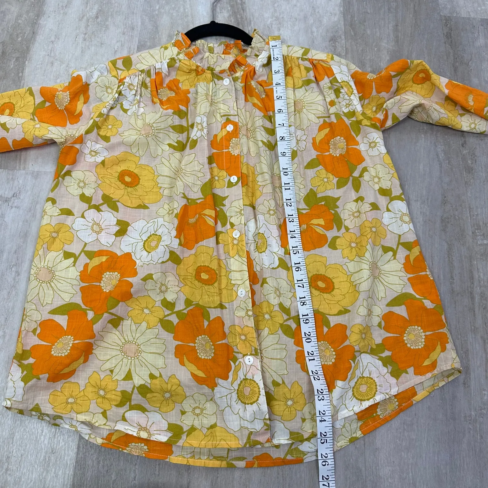 Millie Francesca High Neck Cotton Blouse In Retro Floral Size XXS Orange - Image 8