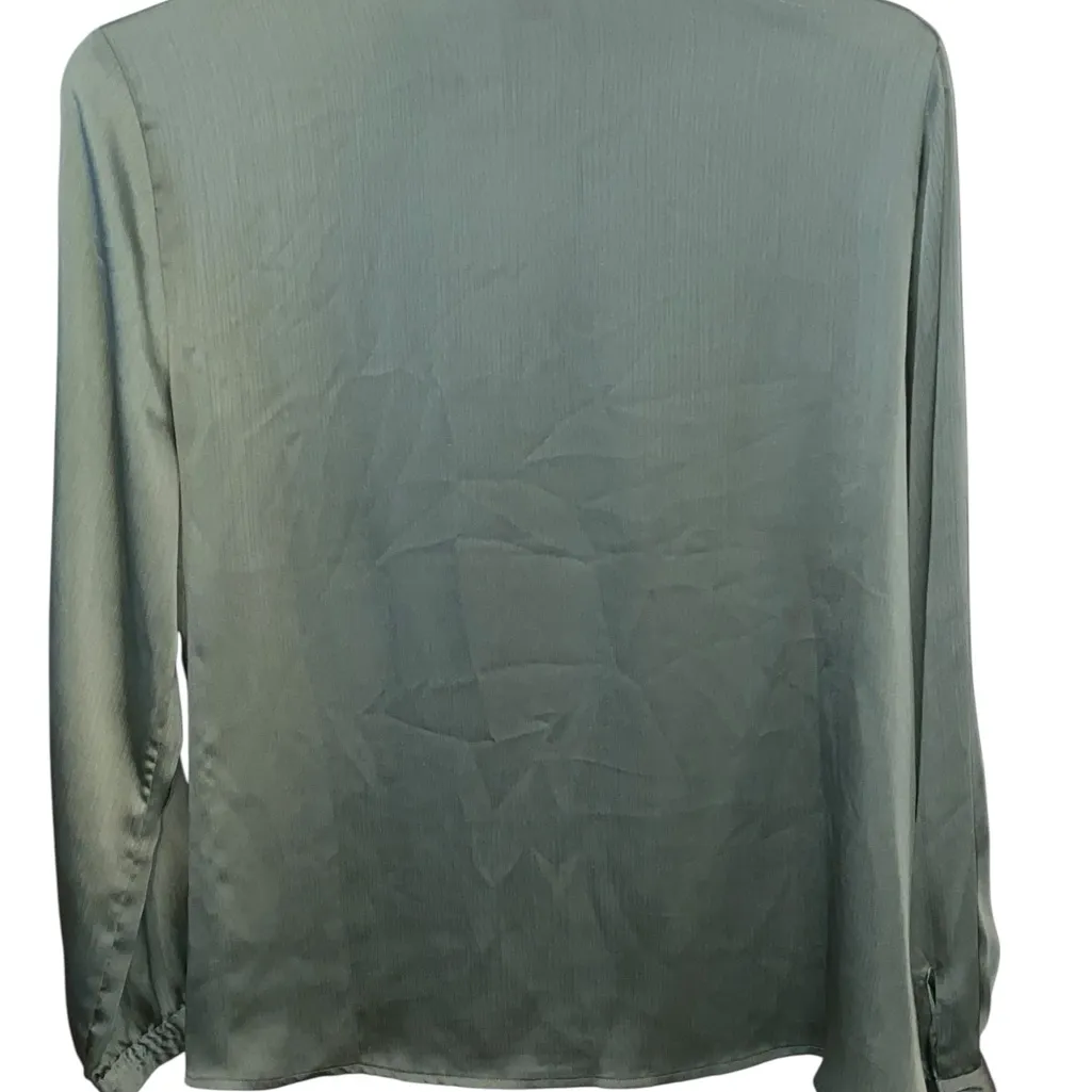 Vince Camuto Light sage Green Ruffle mock neck Button Down long sleeve Blouse - Image 7