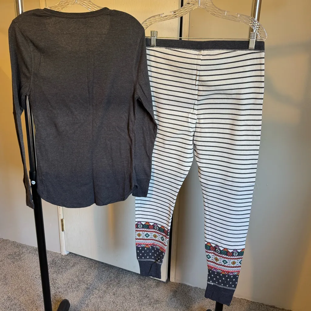 Grey/White Stripe Pajamas with Fair Isle Pattern Size Large - Image 2