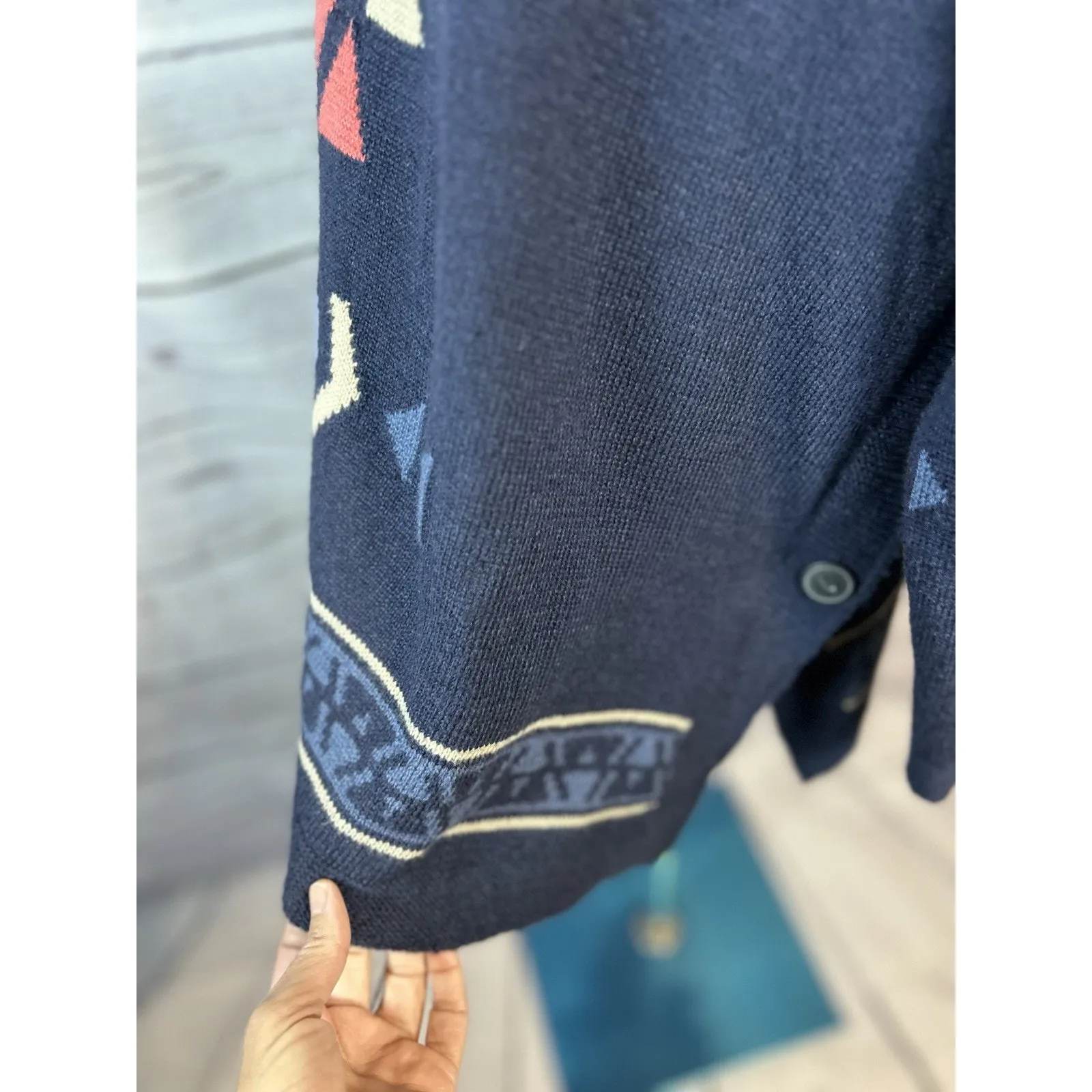 J. Jill oversized poncho style Aztec navy blue turtleneck sweater MP lovely!! Size undefined - Image 4