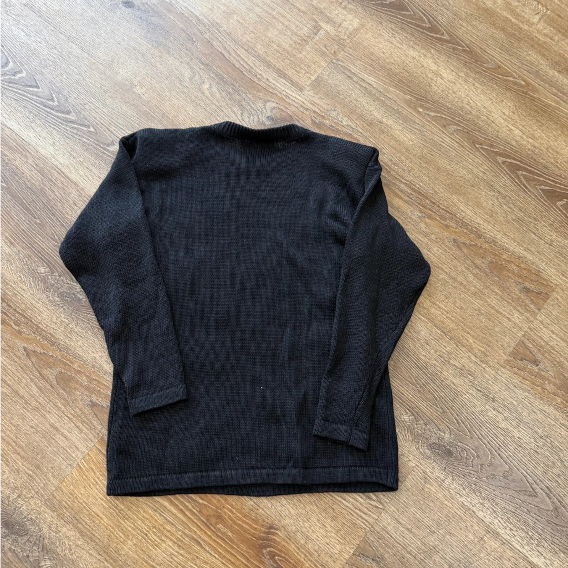 Vintage Poinsettia Black Sweater with Red Floral Embroidery - Image 2