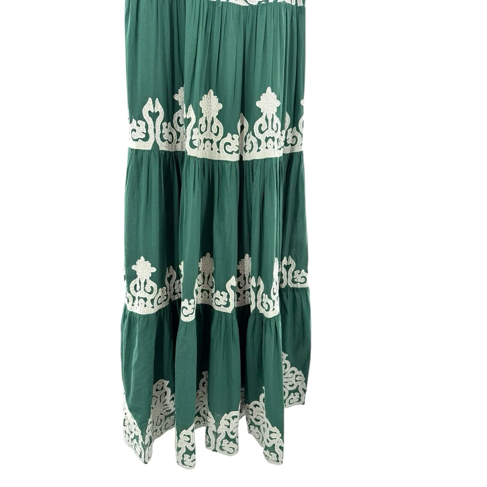 Roller Rabbit Green White Embroidery Design Apricus Dakota Maxi Dress Size Small - Image 4