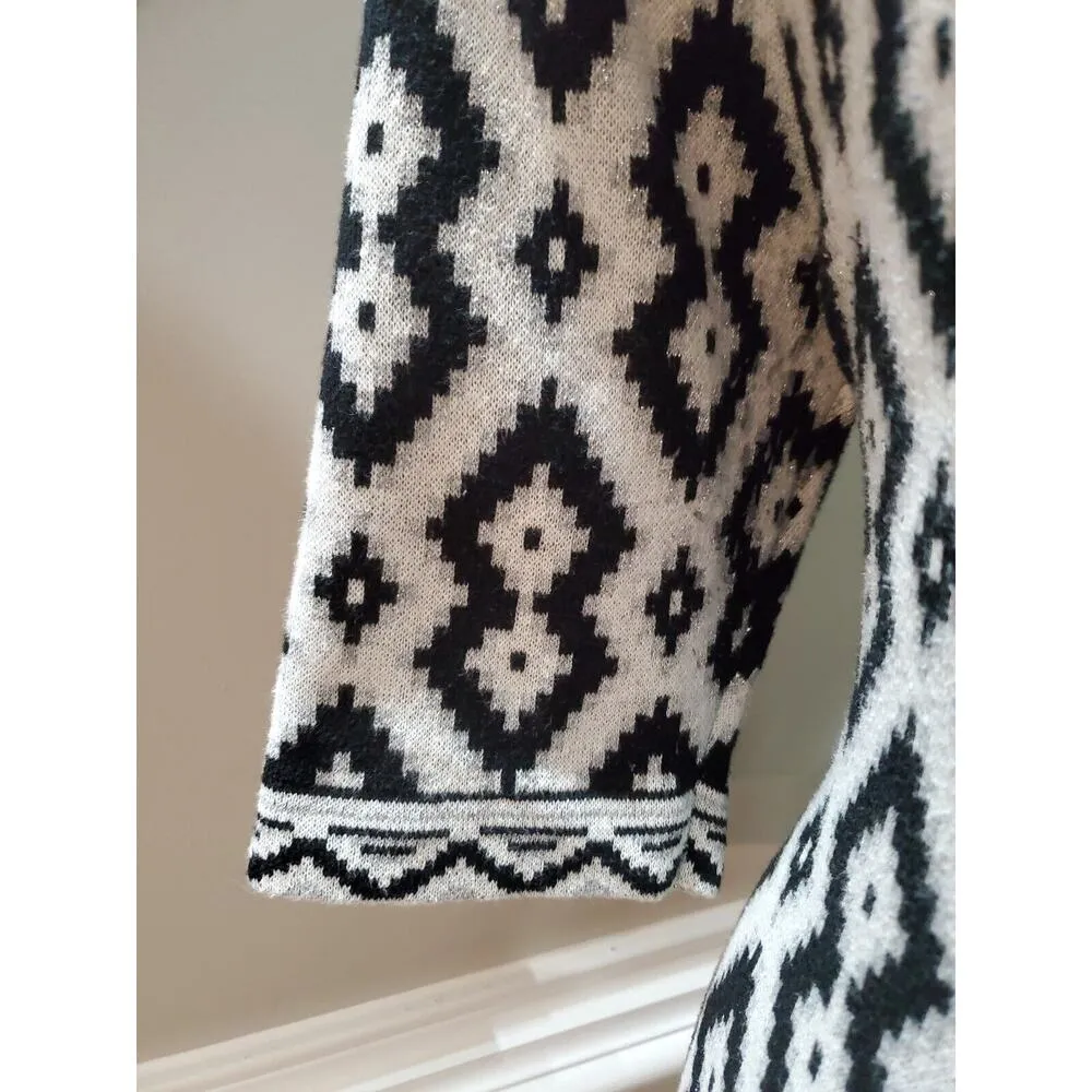 Beige Eci Woman Black & White Sweater Round Neck 3/4 Sleeve Knee Length Dress XL - Image 5