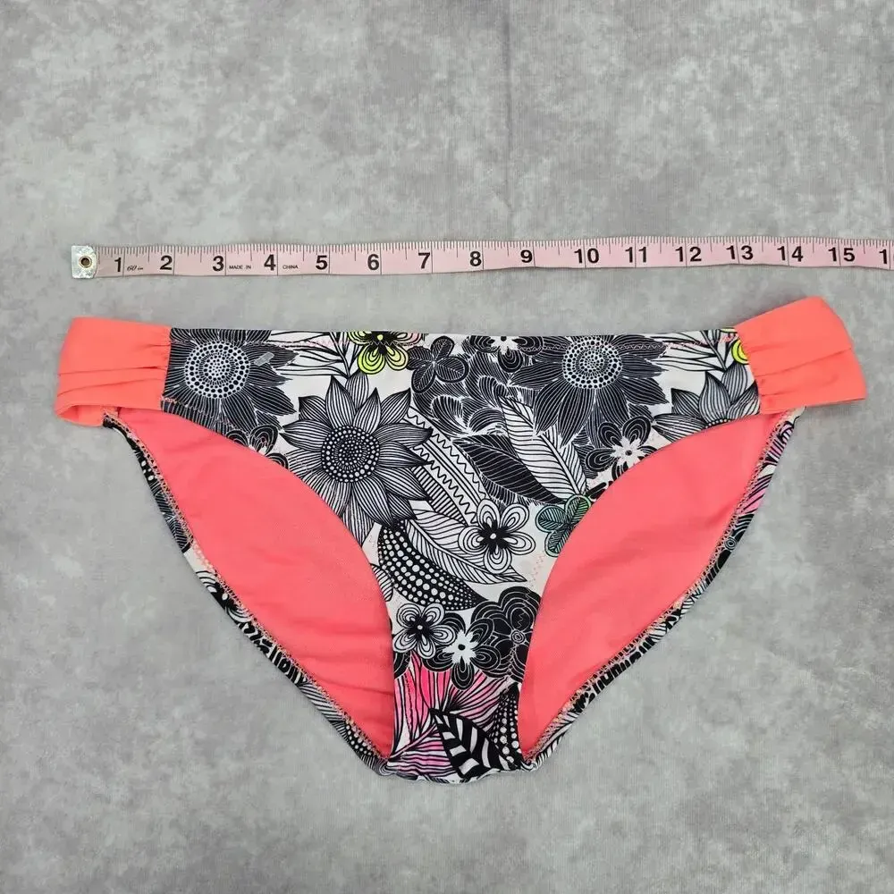 Maui and Sons Black White‎ Pink Floral Cheeky Medium Bikini Bottom Swimwear - Image 3