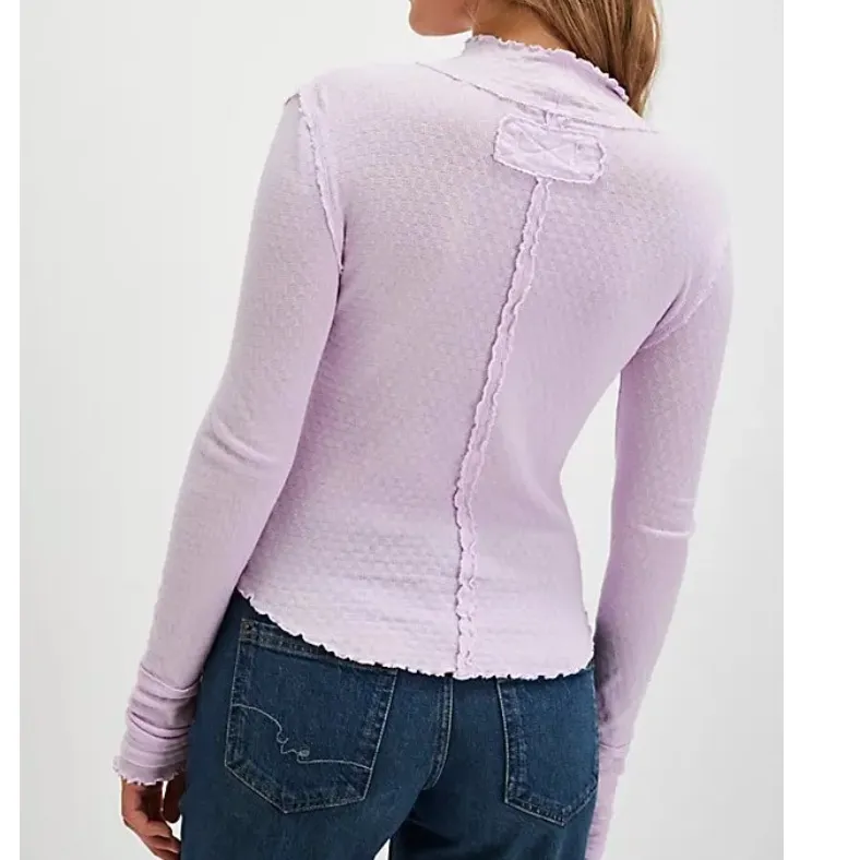 #3 NWT Free People Sara Pointelle Turtleneck in Orchid Hush - Image 3