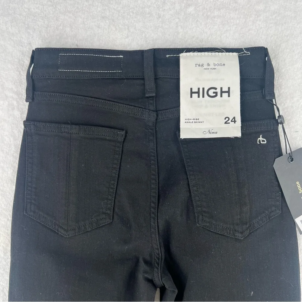 Rag & Bone High Rise Ankle Skinny Stretch Distressed Ripped Black Denim Jean‎ - Image 9