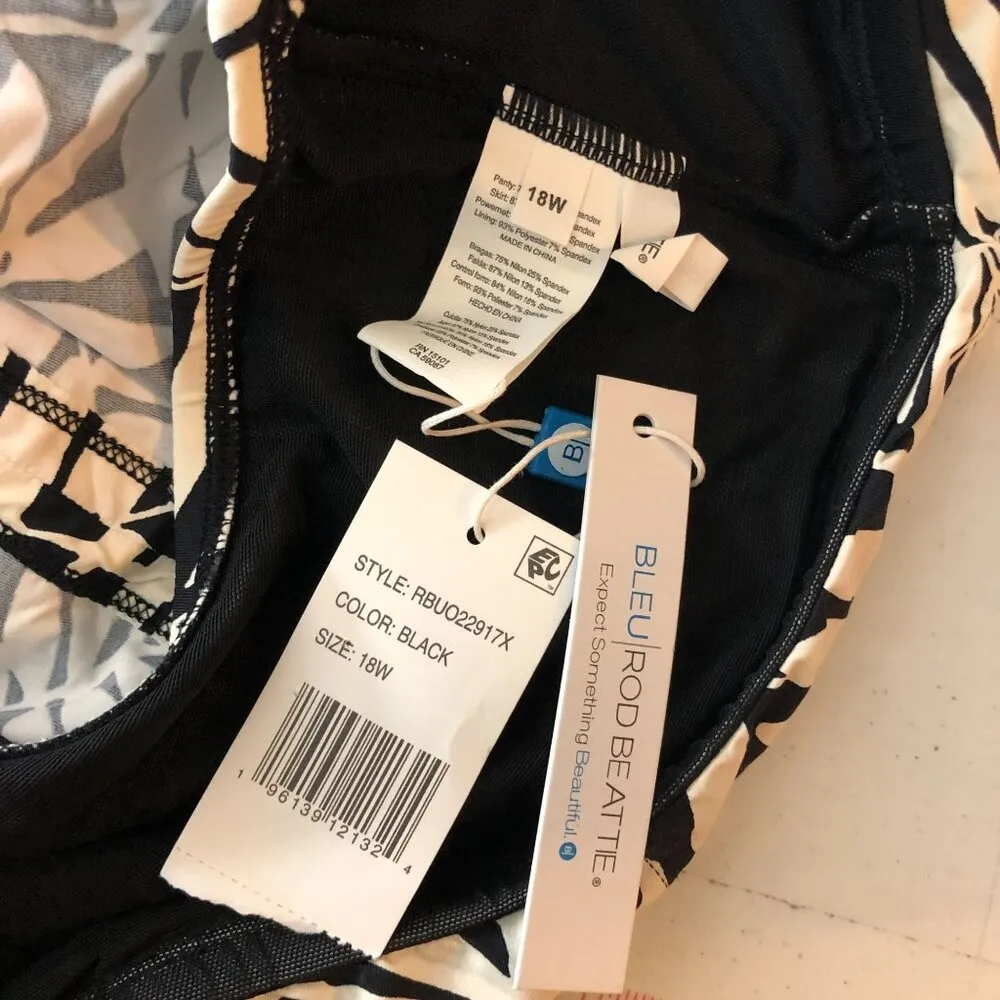 BLEU by Rod Beattie Oasis Skirted Hipster Bikini Bottoms Floral Black White 18W - Image 5