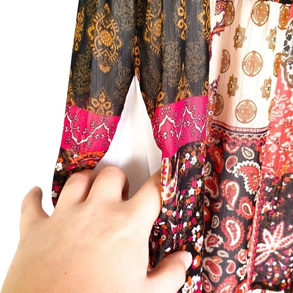 Piper and Scoot Pink Red Paisley Bohemian Sleeveless Maxi Dress Size XS - Image 4