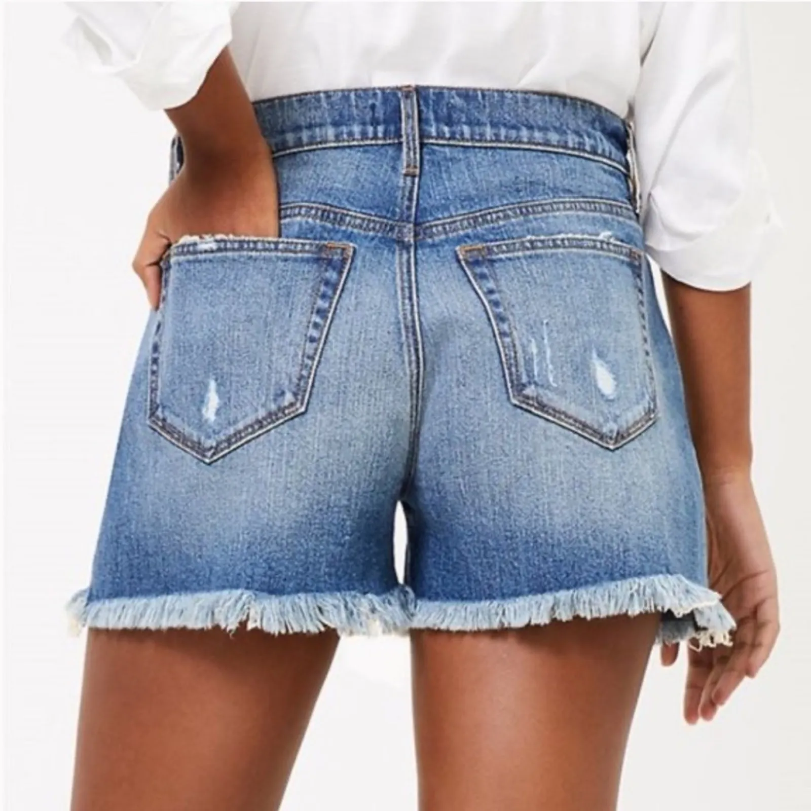 Loft Denim Cut Off Shorts Womens 2 Medium Wash Distressed High Rise Clean Girl - Image 3