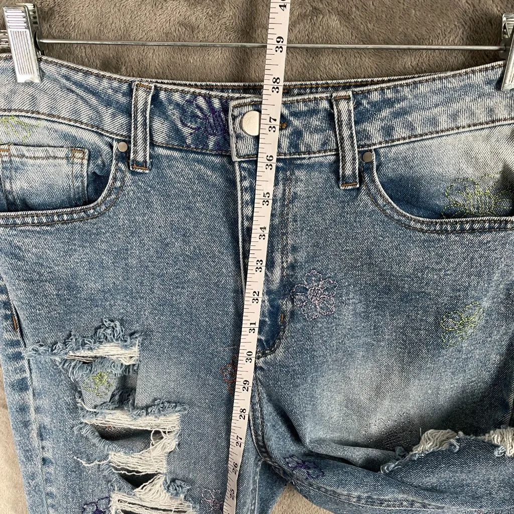 Tinseltown Floral Stitch Distressed Jeans Women’s Size 13 Juniors Light Wash Y2K - Image 7