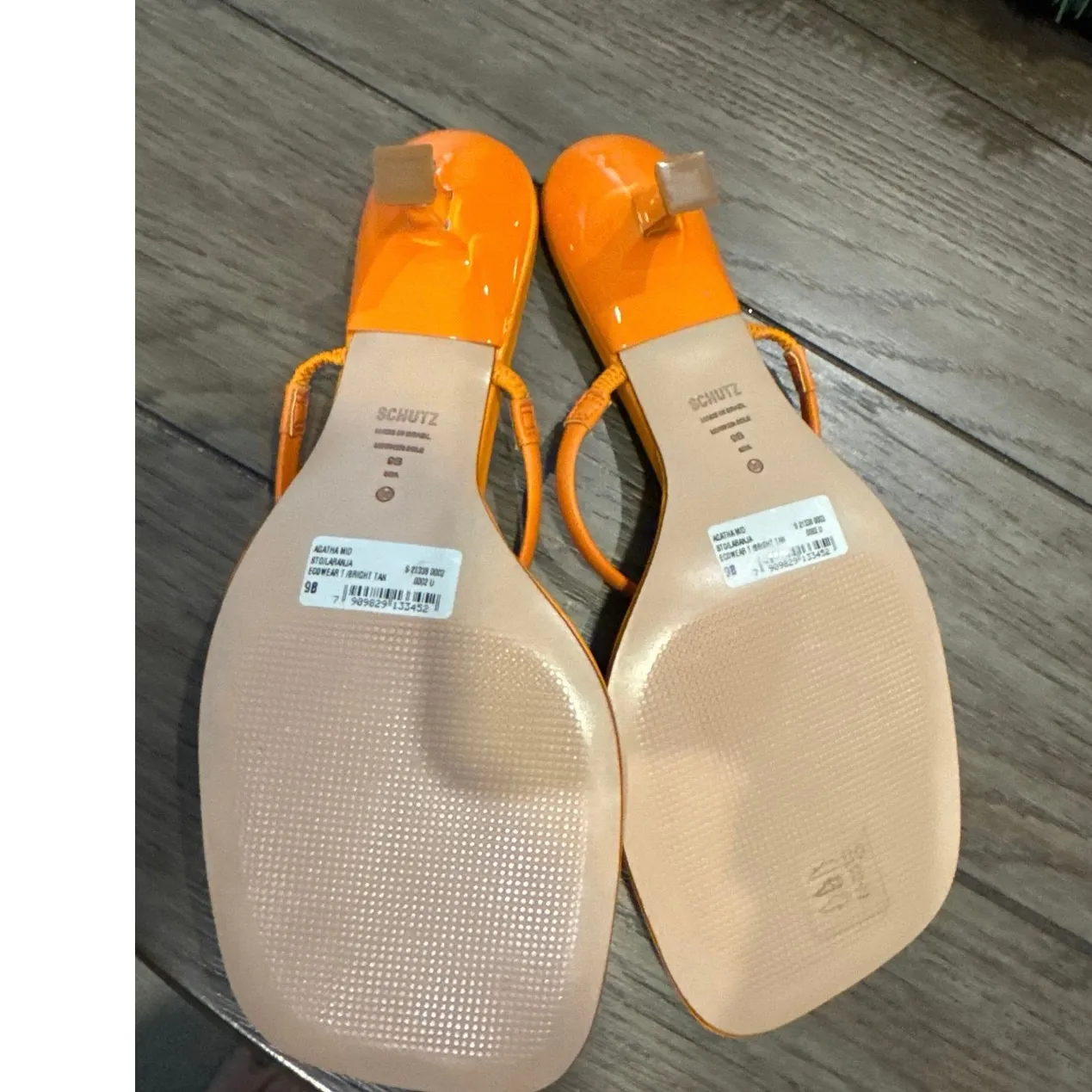 SCHUTZ 'AGATHA' Bright Tangerine Leather, Square Toe Chrome Heels Dress Sandal 9 - Image 6