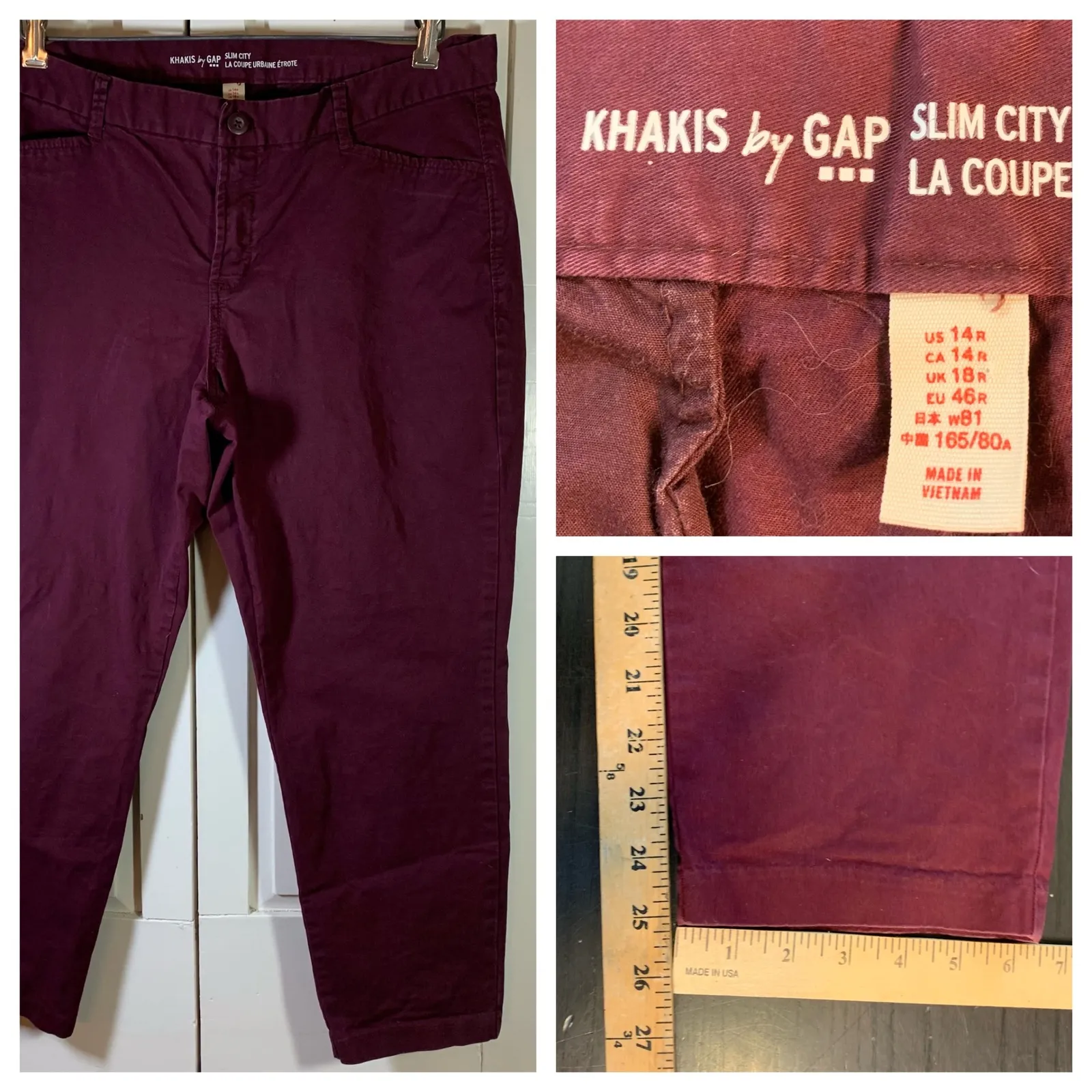 Khakis by Gap Slim City Dark Maroon Burgundy Pants Womens Size 14R Casual - Image 11