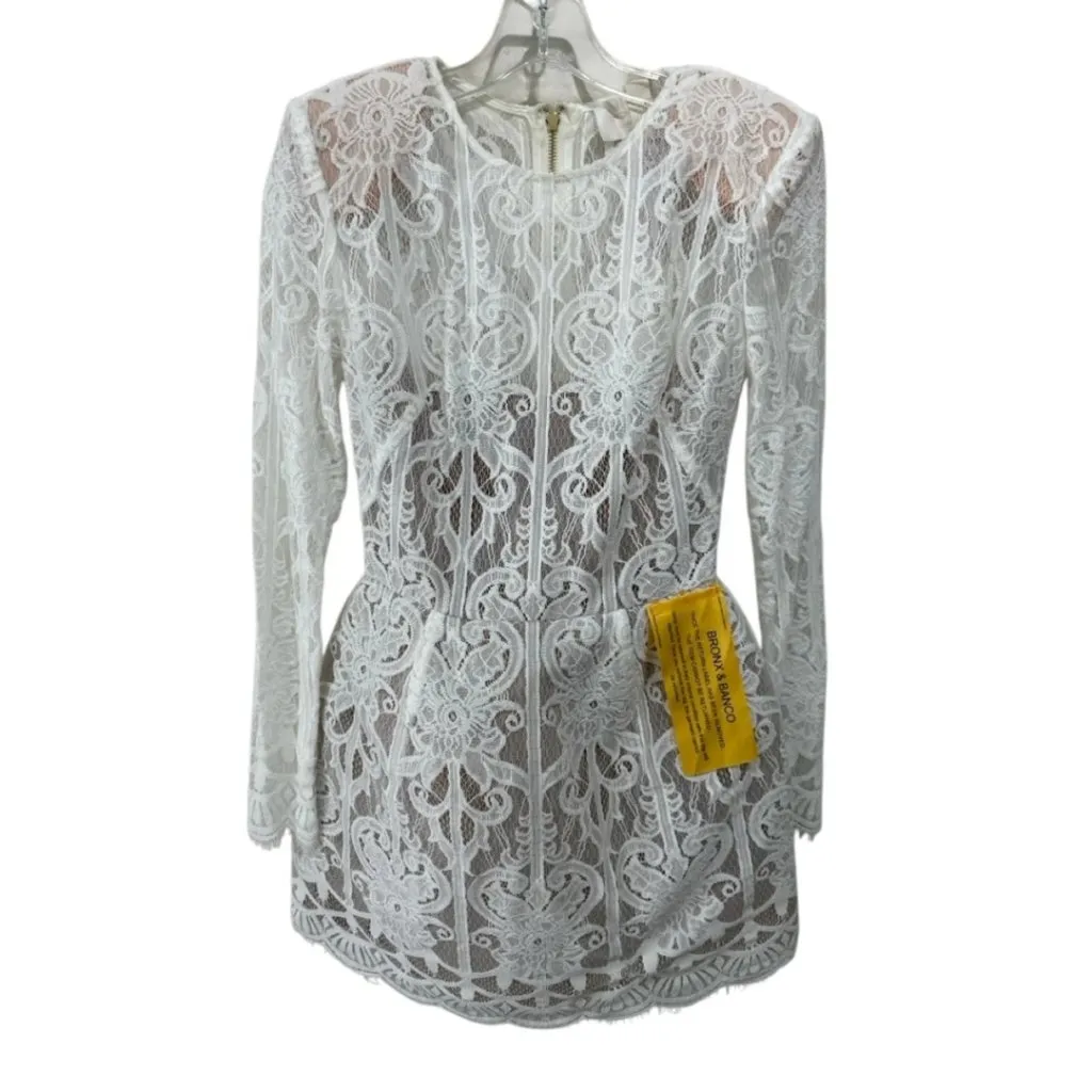 NWT BRONX AND BANCO Casey Lace Mini Dress White Small Long Sleeve Designer Dress - Image 13