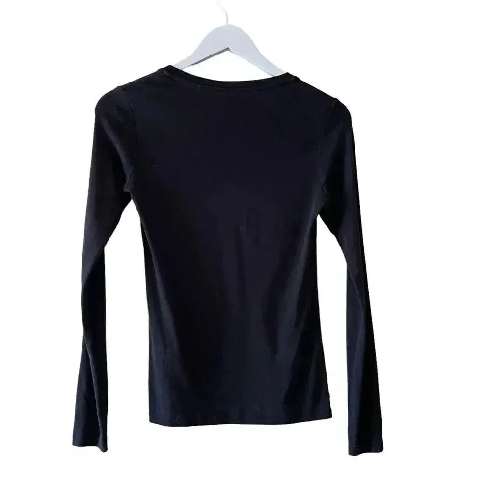 Uniqlo Supima Black Modal Cotton V Neck 3 Button-Down Long Sleeves XS # 1514 - Image 6