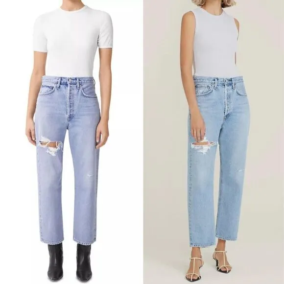 NEW Agolde 90s crop mid rise loose straight jeans in echo wash, 32‎ - Image 4