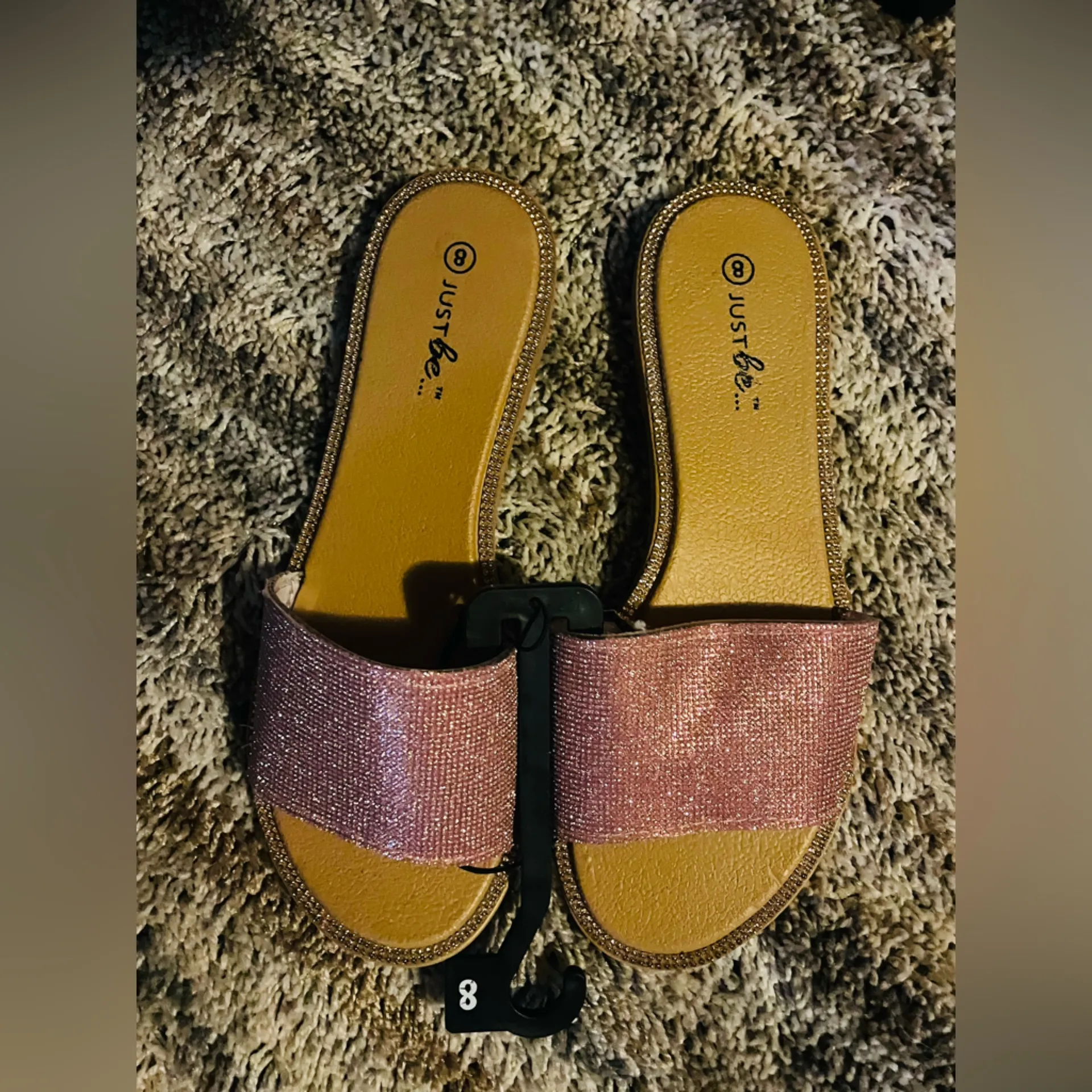 NWT Just Be Women's Glittery Pink Slide Sandals - Image 2