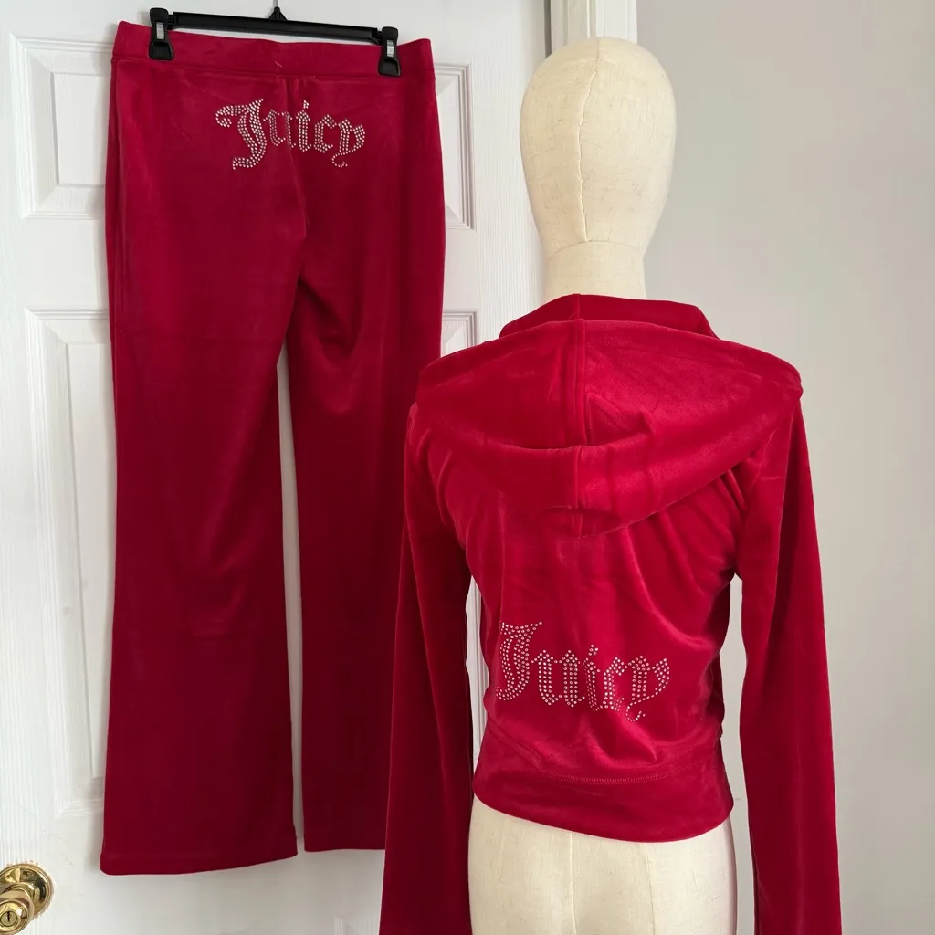 Juicy Couture Vibrant Red Velour tracksuit size small - Image 5