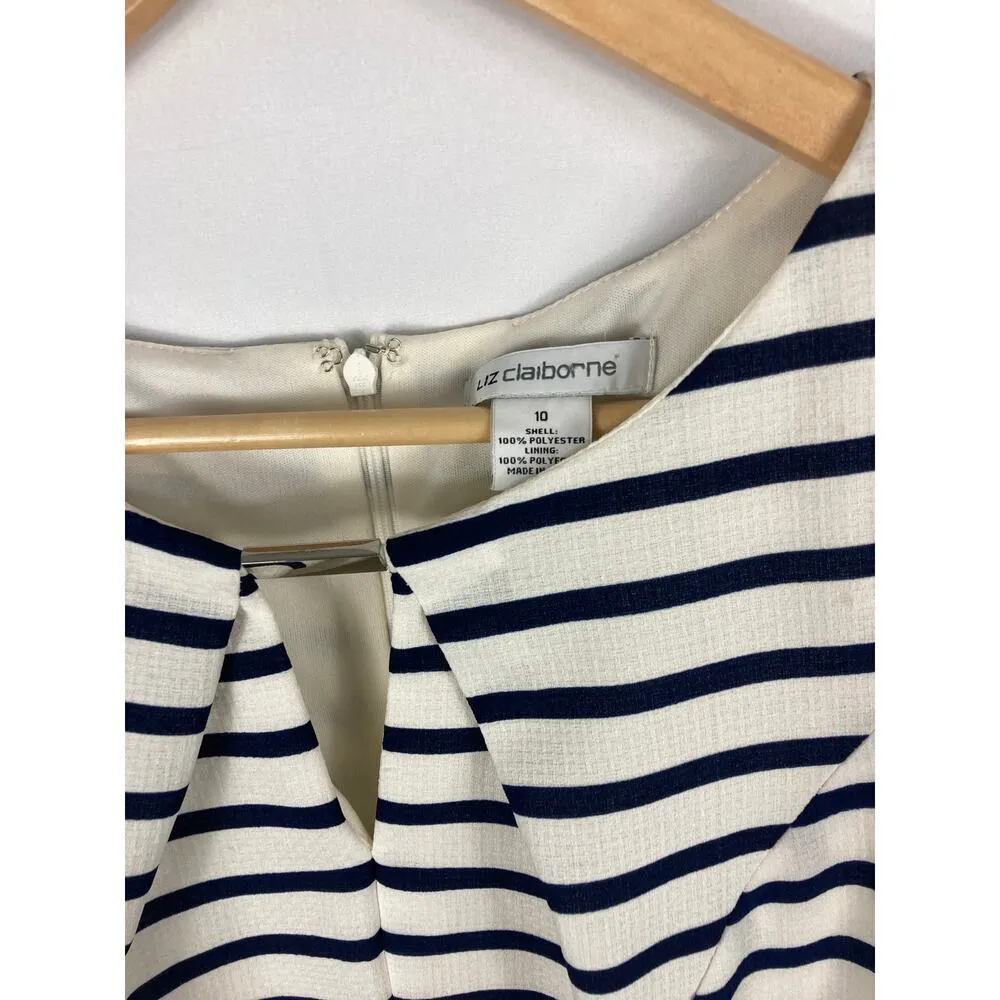 Liz Claiborne Pleated Blue White Stripe Sleeveless Dress Size 10 - Image 3