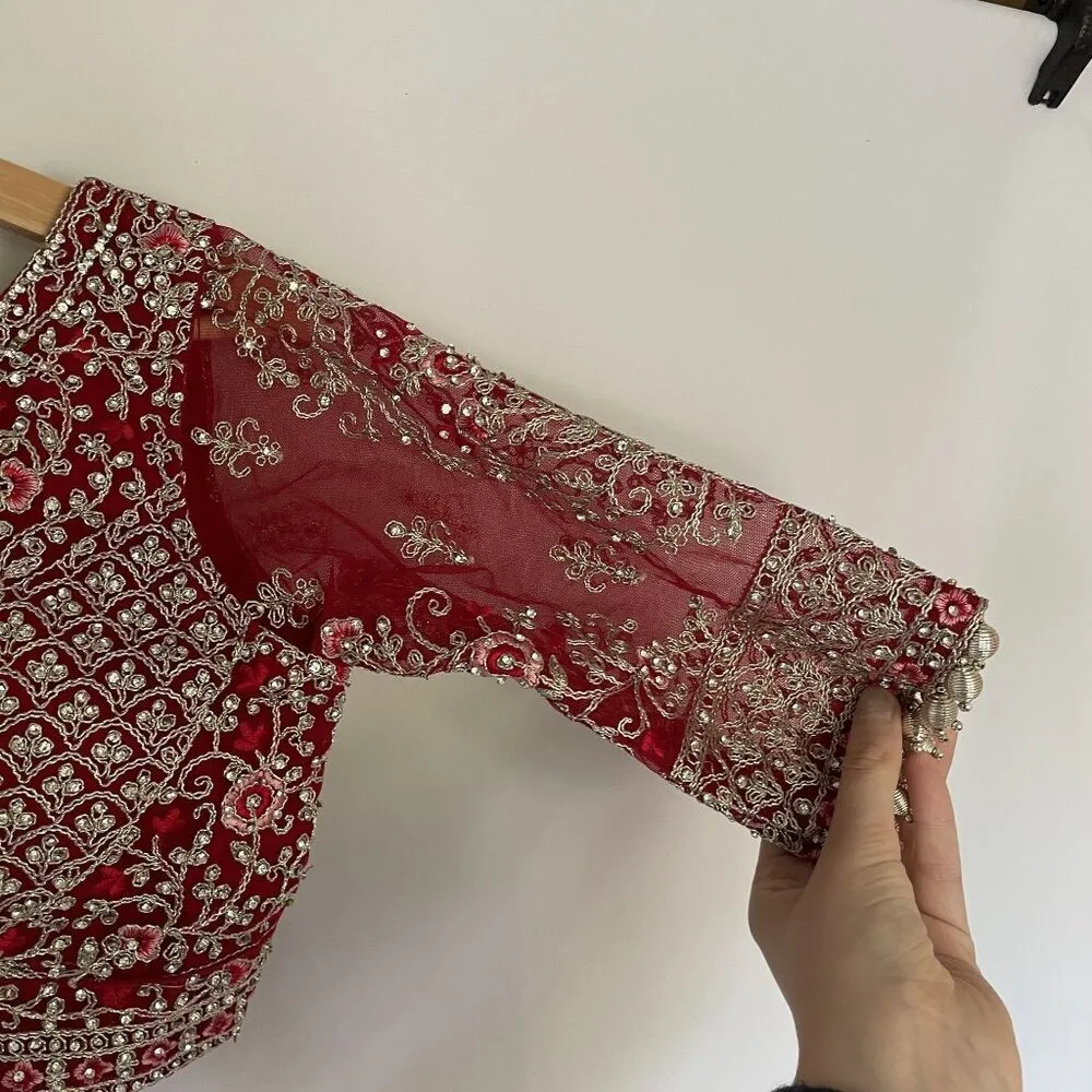 Chandni Exclusive red and gold lehenga embroidered skirt top indian traditional Size XS - Image 14