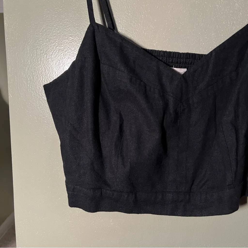 Universal Thread Smocked Back Crop Tank Top Black Linen XXL - Image 5