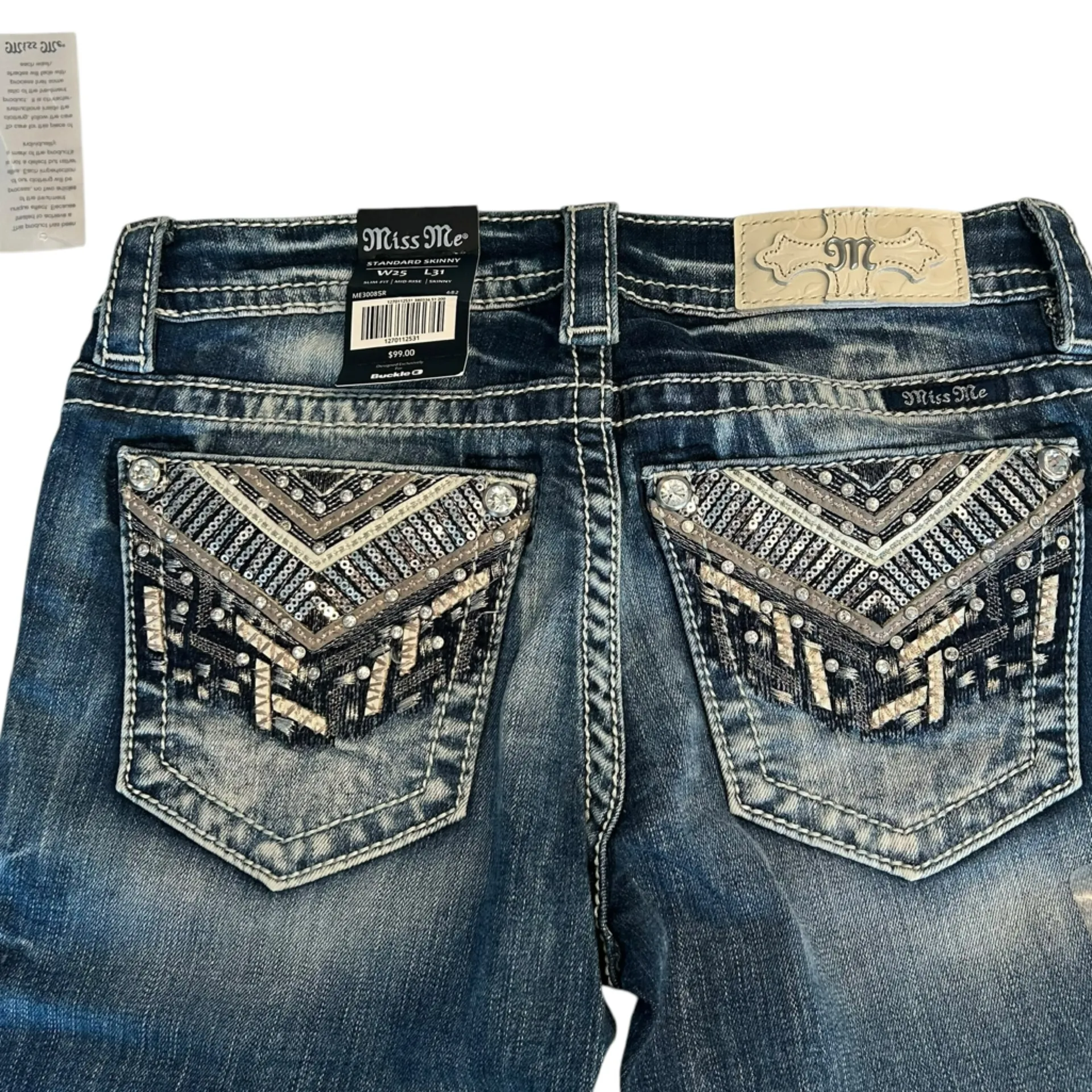 Miss Me Women’s Size 25x31‎ Mid Rise Skinny Jeans Southwestern Bling Pockets NWT - Image 10